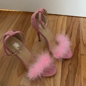 Amazon pink fluff heels- used once Size 38